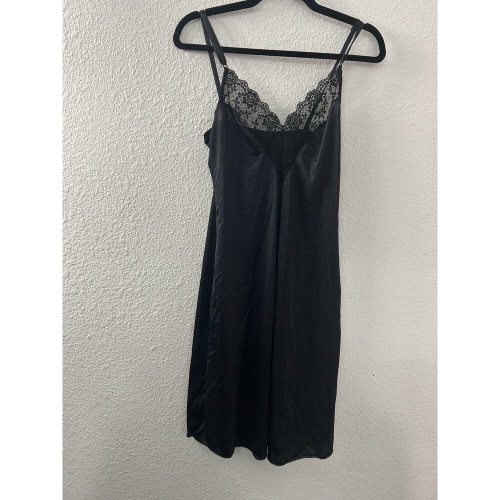 Unbranded Vintage Full Slip Dress Nylon Black Size 34 Small Union Made USA Lace
